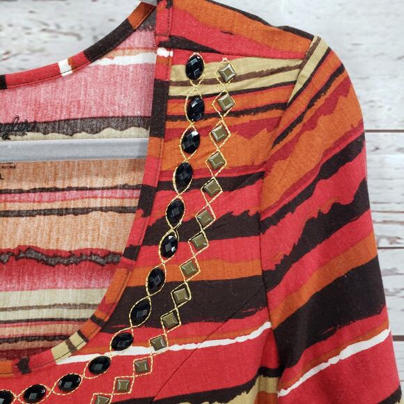 Wrangler Women's Cotton Blend Beaded Striped Long Top Size Large - Picture 7 of 12